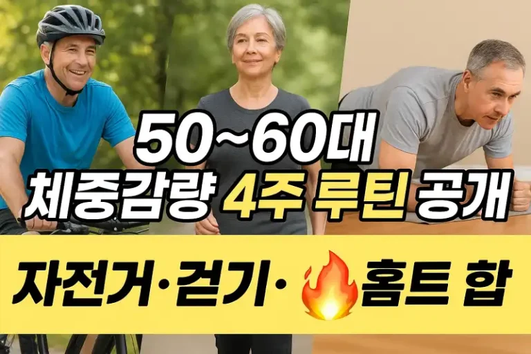 50~60대 체중감량 4주 루틴 공개 자전거·걷기·홈트 조합