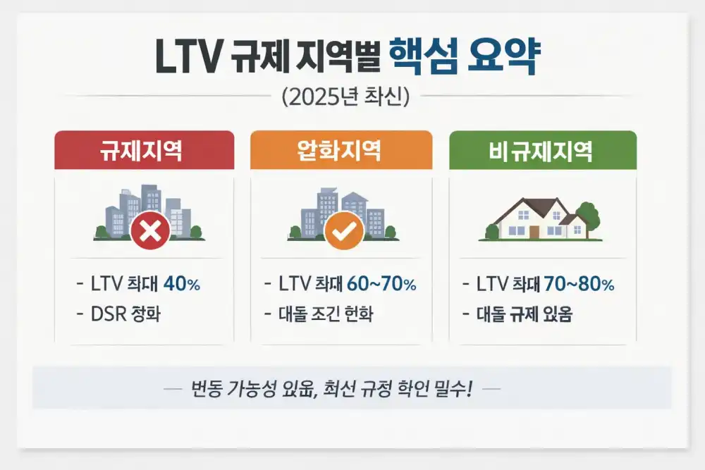 LTV 규제 지역별 핵심 요약 (2025년 최신)