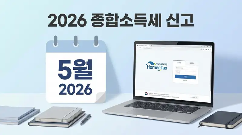 2026년 5월 달력 + 홈택스 로그인 화면