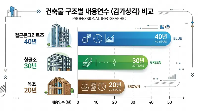 건물 구조별 내용연수 비교 인포그래픽