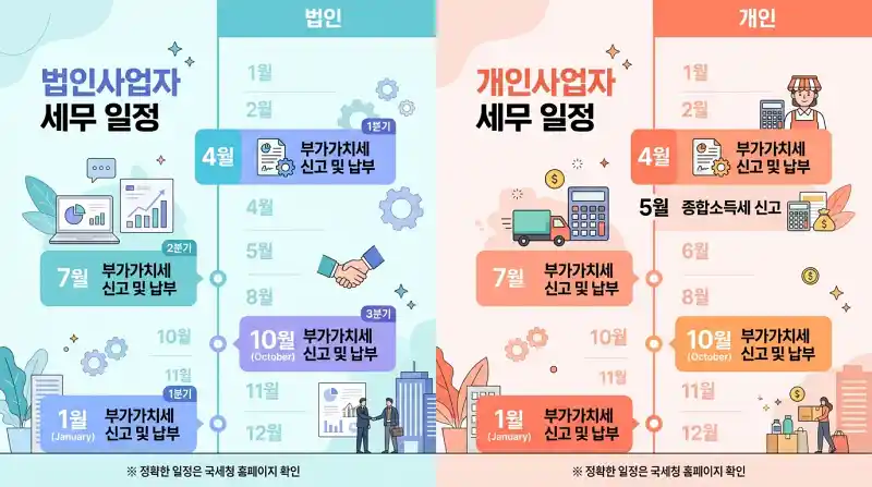 법인 vs 개인사업자 일정 비교