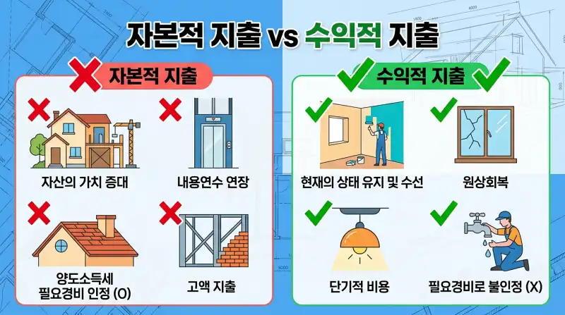 부동산 수리비 구분을 직관적으로 비교