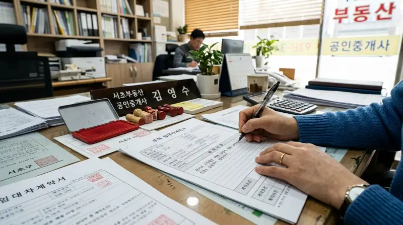 부동산 중개소에서 특약사항 작성하는 손 실사