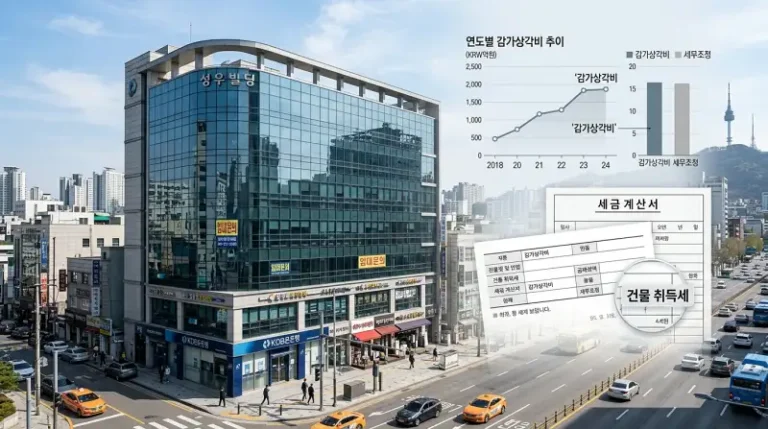 상업용 건물과 세금 문서 오버레이