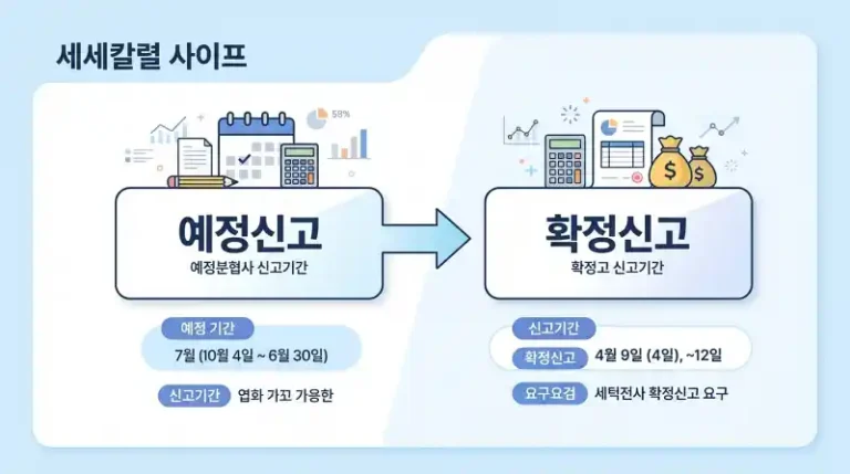 '예정신고'와 '확정신고'가 표시된 깔끔한 흐름도
