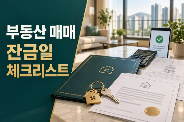 부동산 매매 잔금일 체크리스트와 계약서, 열쇠, 계산기