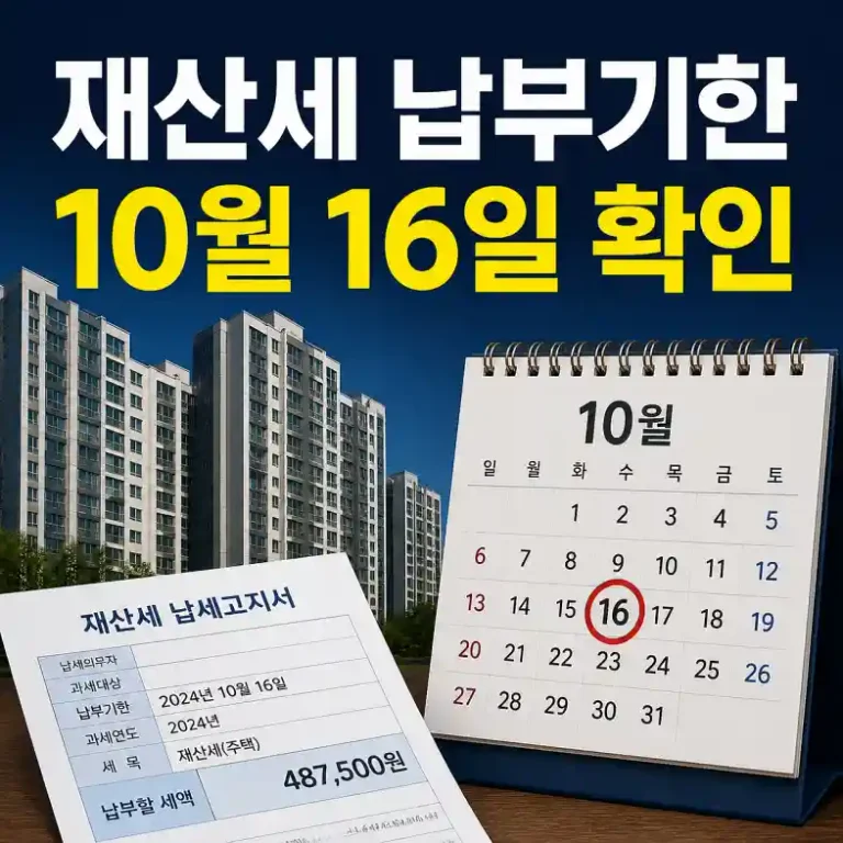 재산세 가산세가 붙은 납부고지서를 확인하며 기한 후 납부 기간을 계산하는 집주인